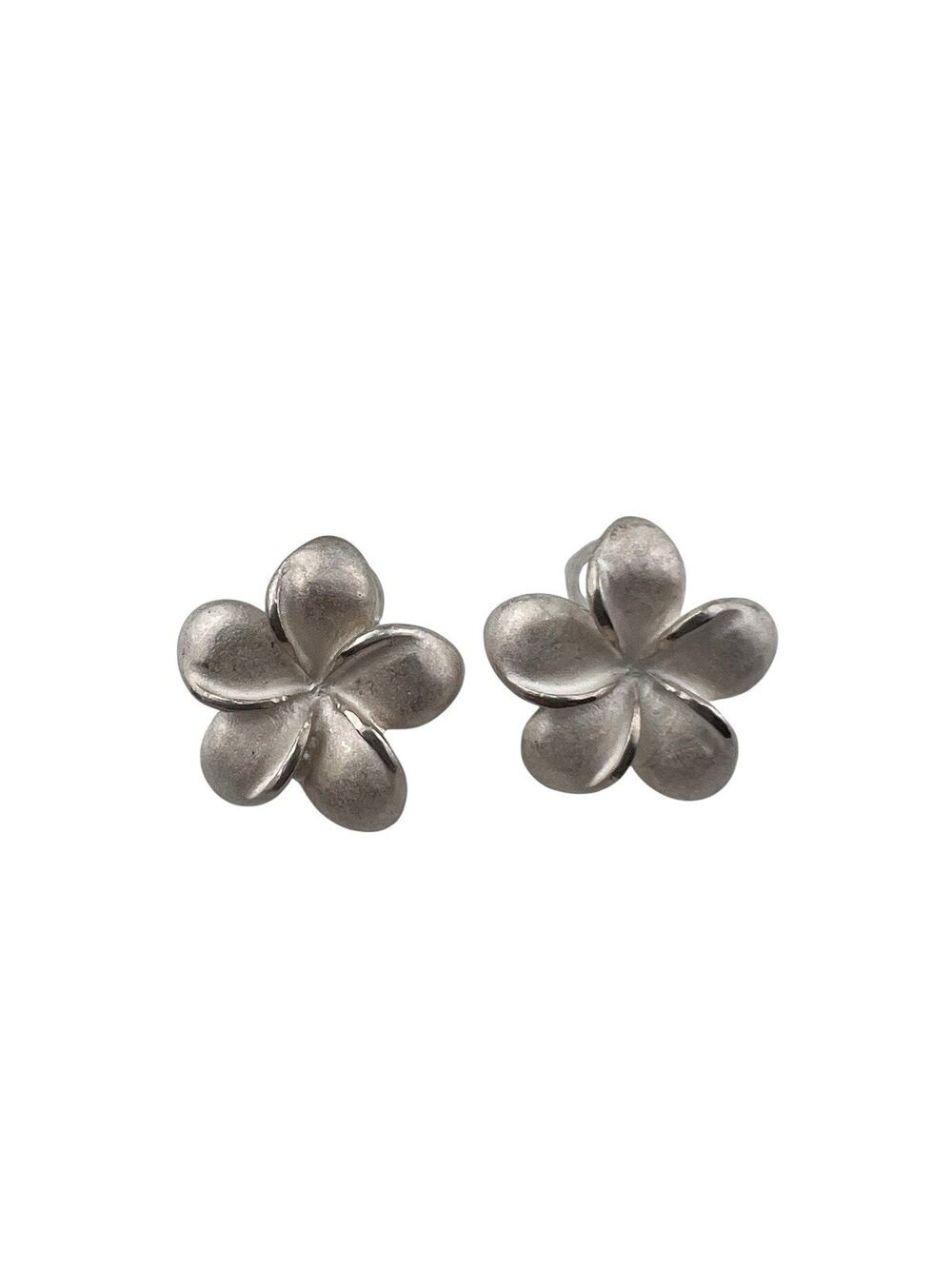 Stud Flower Brushed Sterling Silver Pierced Earrings